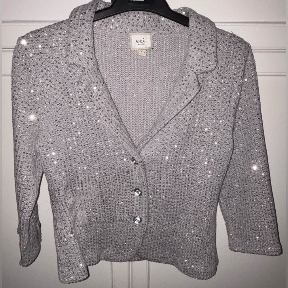 Sparkling Pewter Sequin Knit Cardigan -